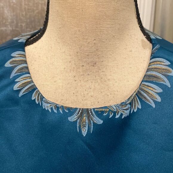 Roberto Cavalli Elegant teal  and Gold Floral mini dress, US6 - Picture 3 of 12